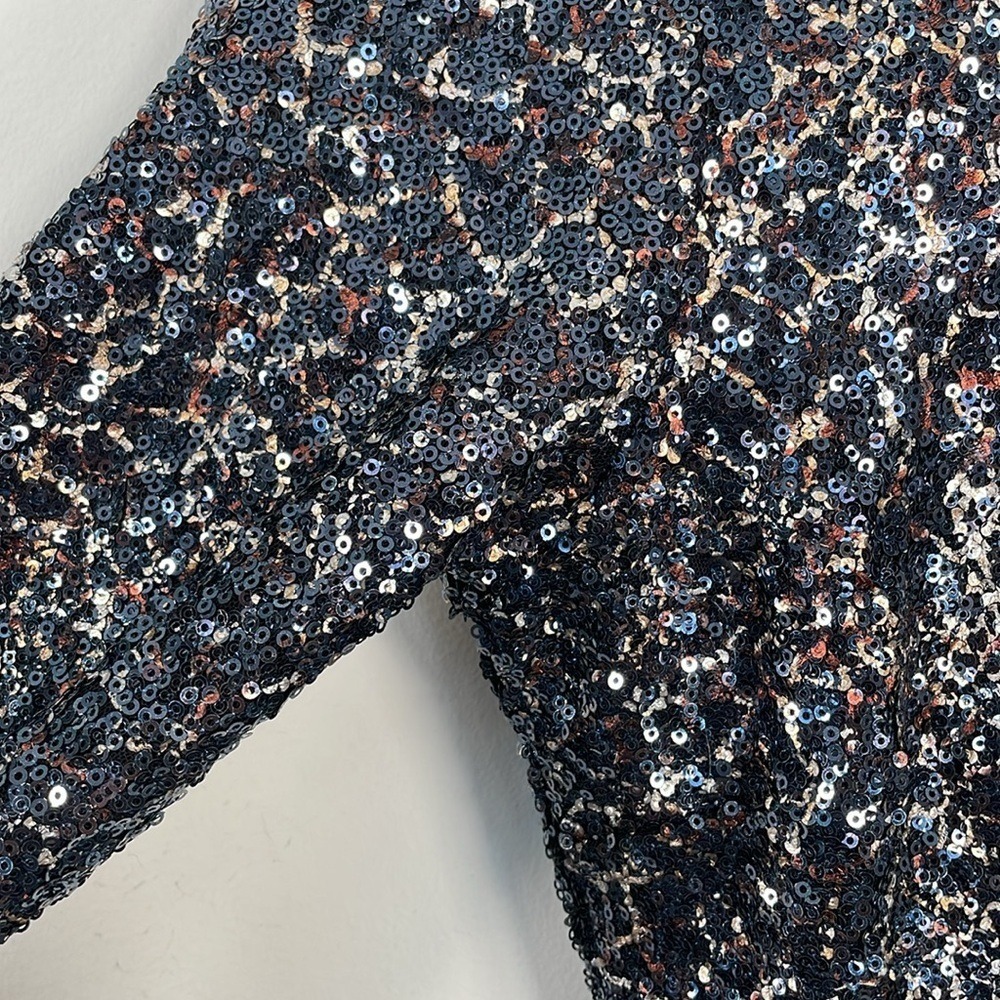 Dress the Population‎ Sequin Long Sleeve Mini Dress Black Silver Bronze Small - Picture 4 of 10